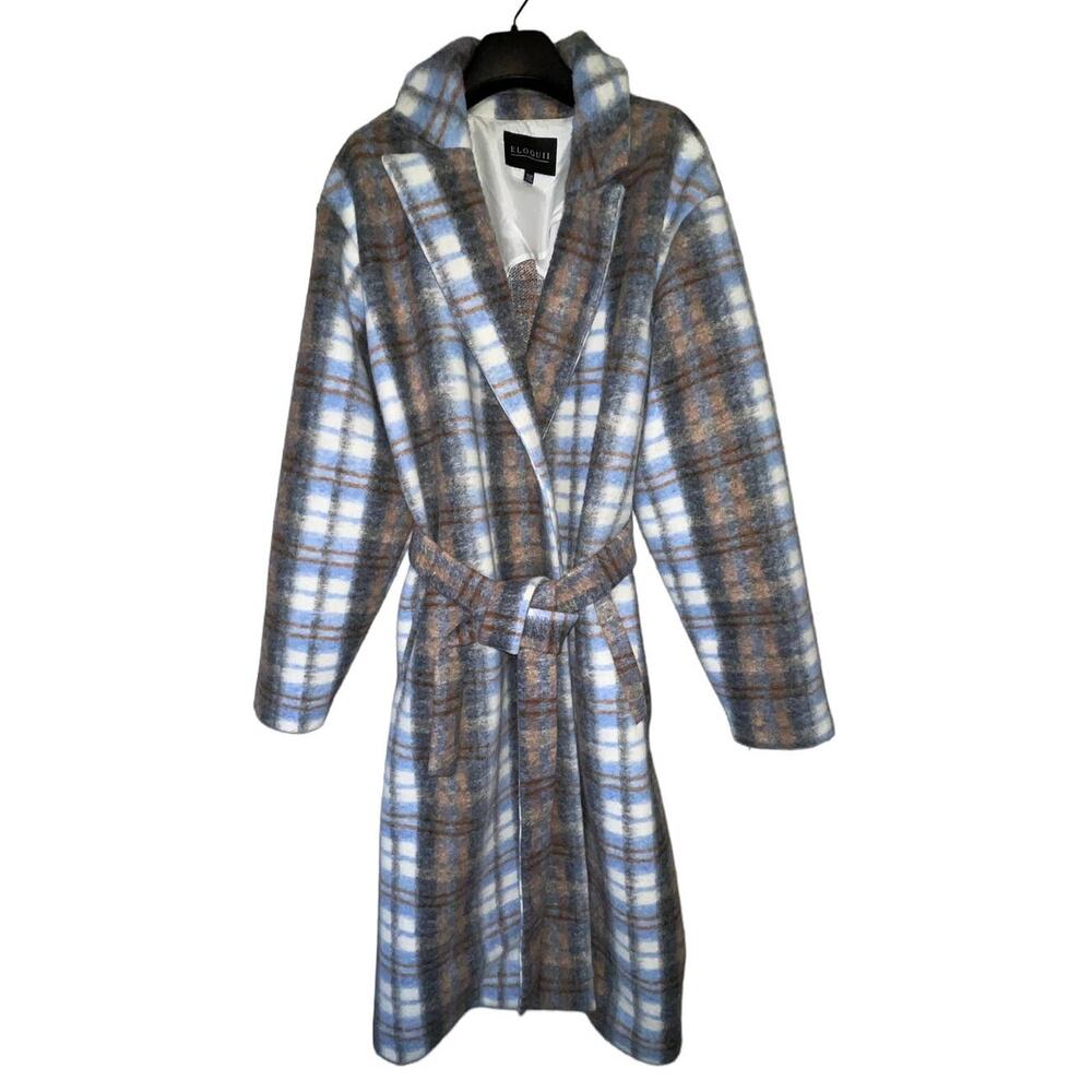 ELOQUII Womens Plus Size Blue Plaid Robe Coat Size 18 20 - Picture 2 of 12